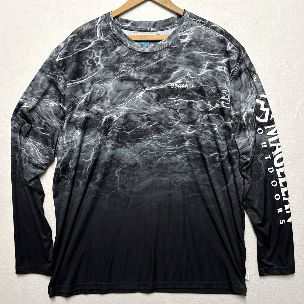Magellan Fishing Shirt Mens Size 2XL Black Mossy Oak Long Sleeve Performance